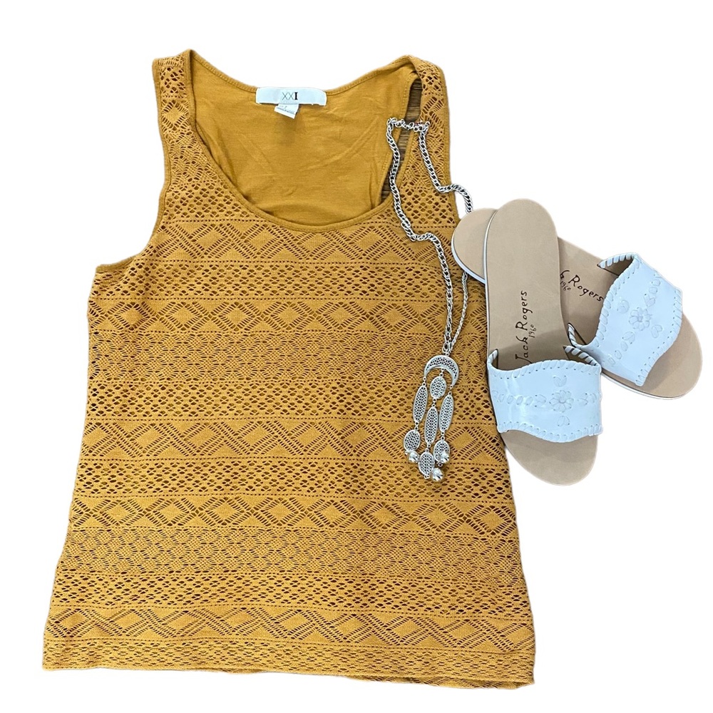 Forever 21 mustard yellow crochet racer back tank top